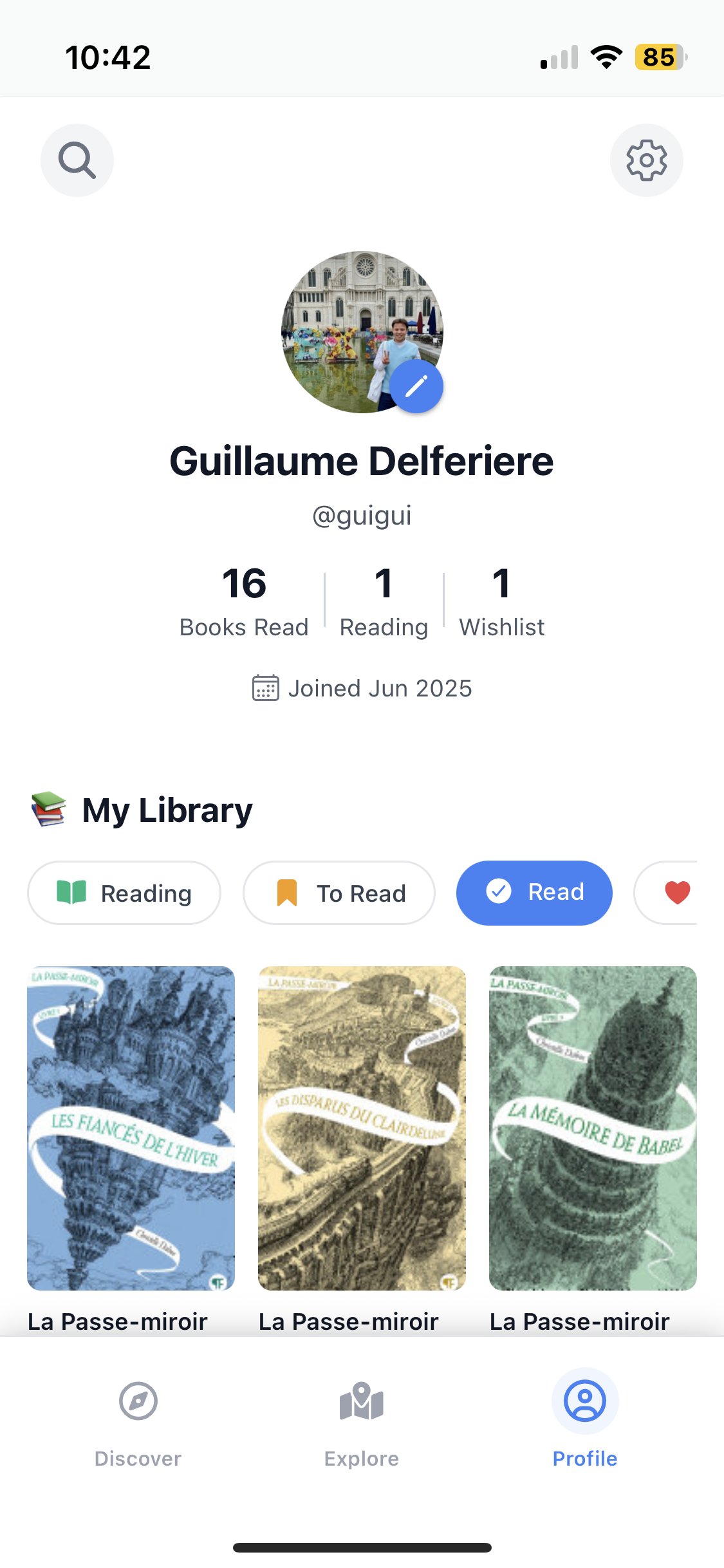 Page Profile de notre app